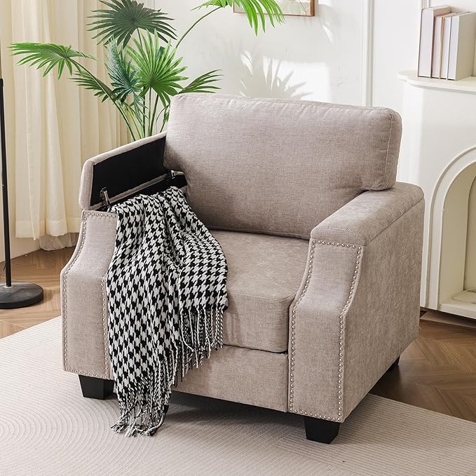Oversized Accent Chair with Seat Storage, Comfy Living Room Chairs with Armrest