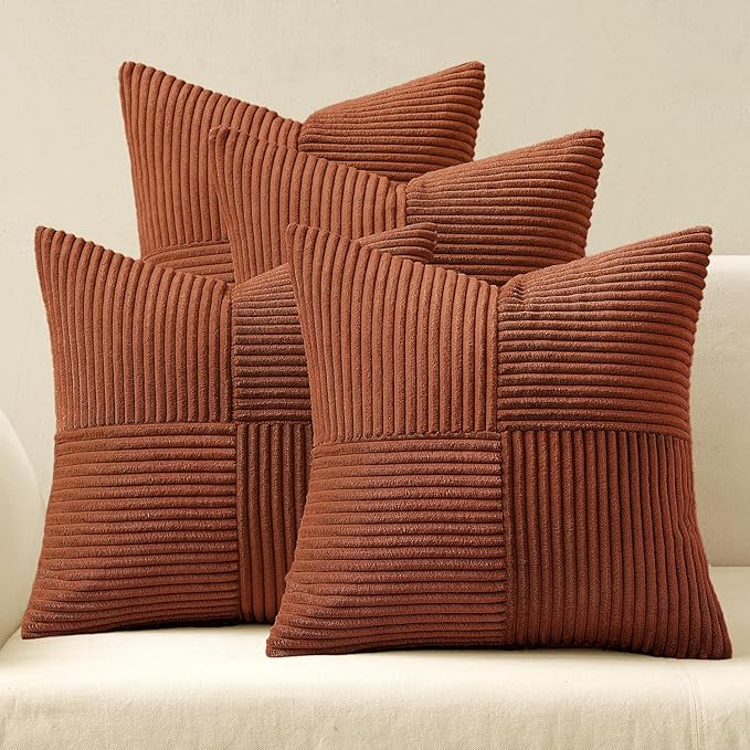 MIULEE Boho Farmhouse Rust Decorative Throw Pillow Covers 18x18 Inch 4 Packs