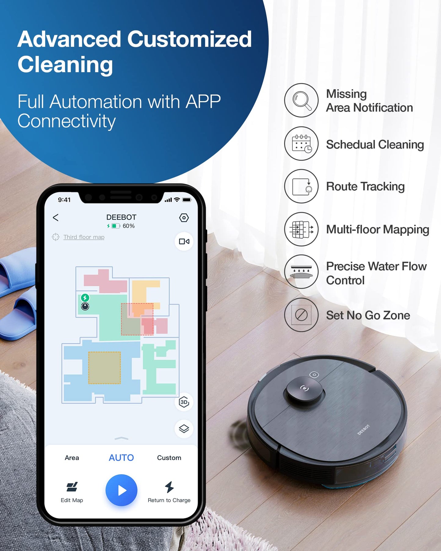 ECOVACS Deebot T8 AIVI Robot Vacuum Cleaner For Floors,Carpet, Vacumming and Mopping in One-Go, Laser Mapping, Smart AI Object Recognition, On-Demand Live Video, Custom Clean, 3+ Hours of Runtime