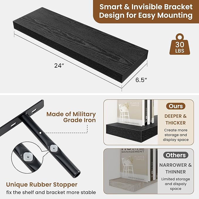 fuqing Floating Shelves for Wall, Wall Mounted Wood Floating Shelf