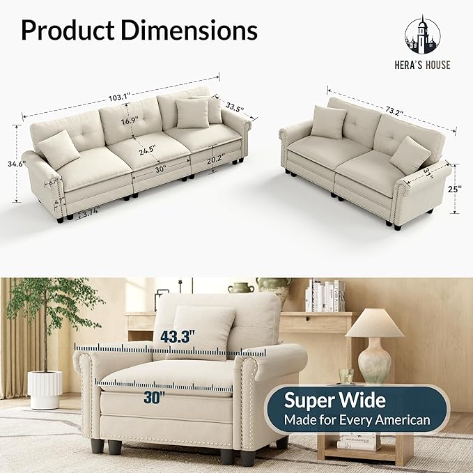 HERA'S HOUSE 2 Pieces Modular Sectional Sofa Sets, Oversized Couch Set