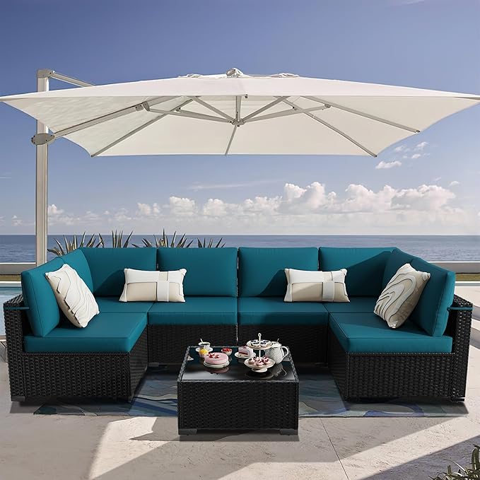 KIGOTY 7-Piece Patio Furniture Set, All-Weather PE Rattan Outdoor Sectional Sofa