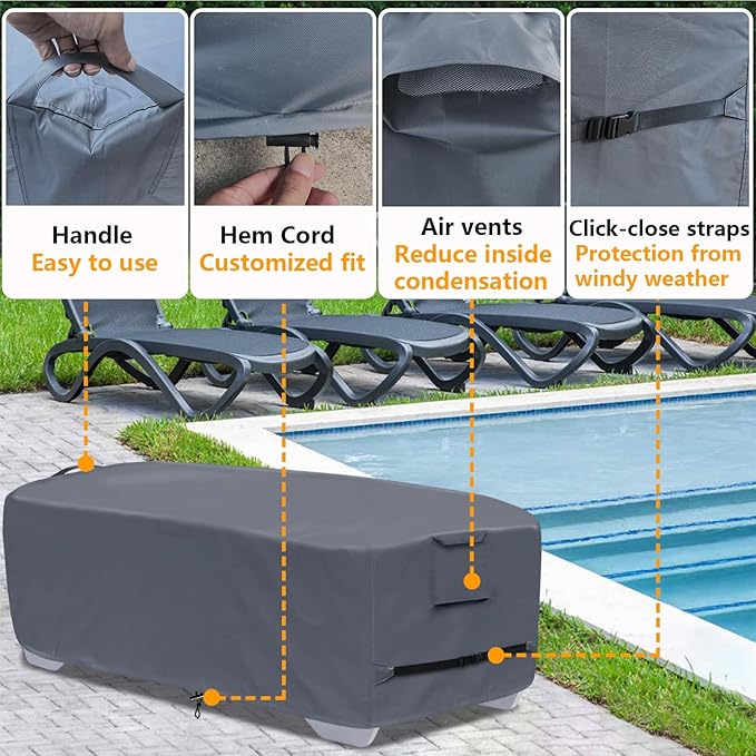 Outdoor Chaise Lounge Cover for 4-6 Stackable Patio Chaise Lounge Chairs