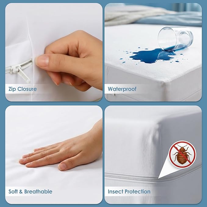 Utopia Bedding Mattress Protector Zippered Twin Size, 100% Waterproof Bed Bug