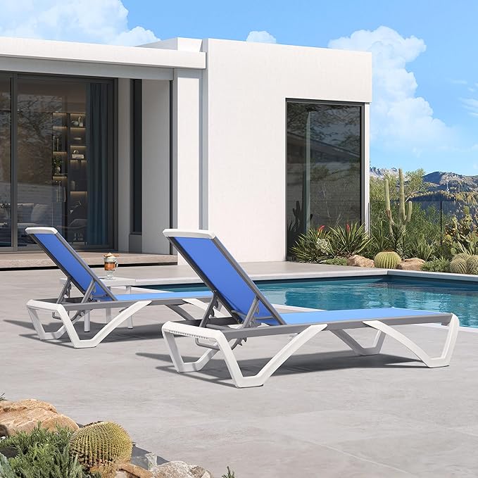 PURPLE LEAF Patio Chaise Lounge Chair Set of 3 Outside Aluminum Plastic