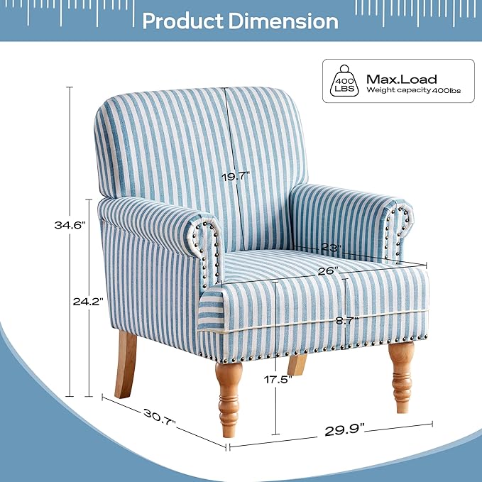 HUIMO Linen Fabric Accent Chair, Mid-Century Modern Armchair