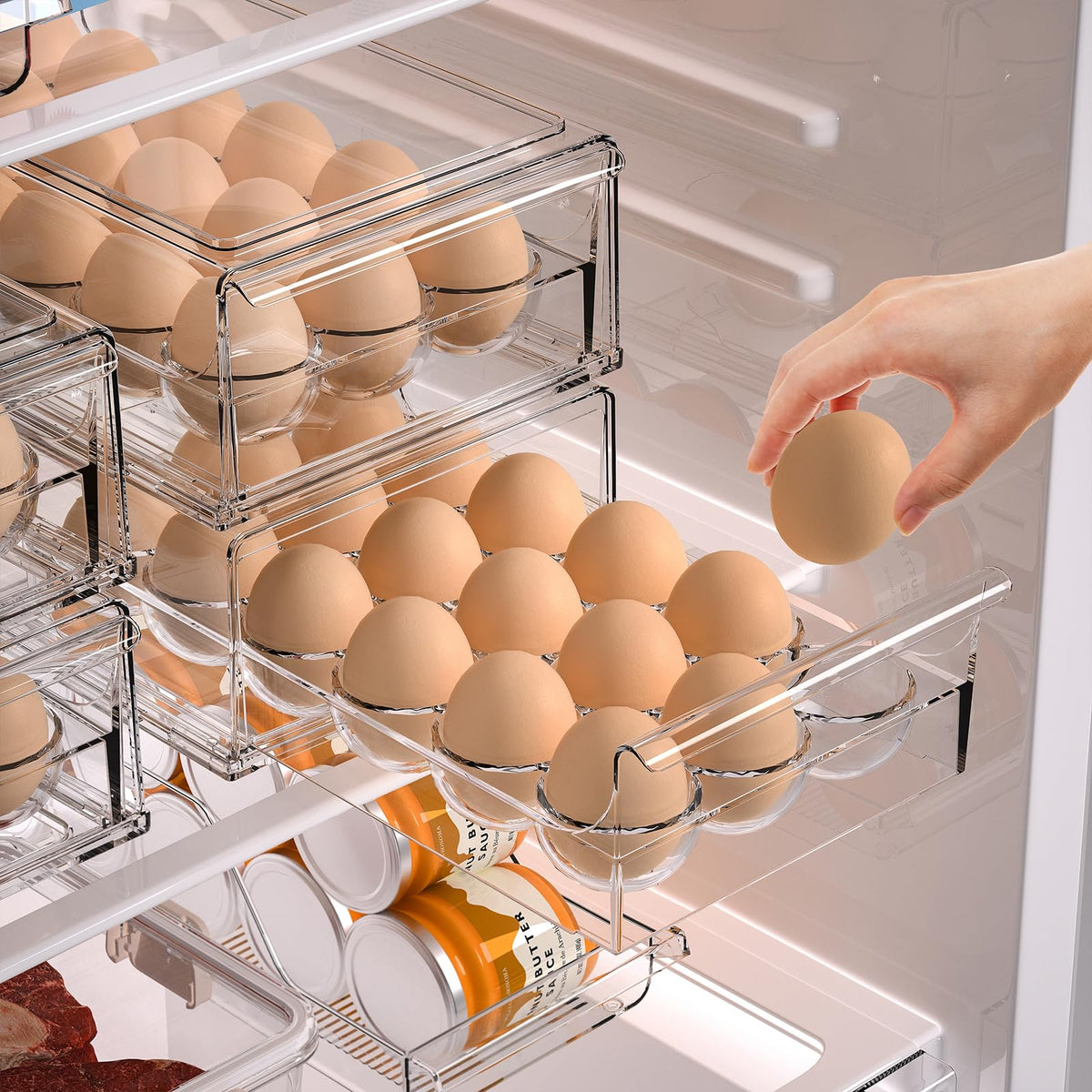 BPA Free Refrigerator Organizer Bins, Stackable Egg Holder, 18 Egg Tray