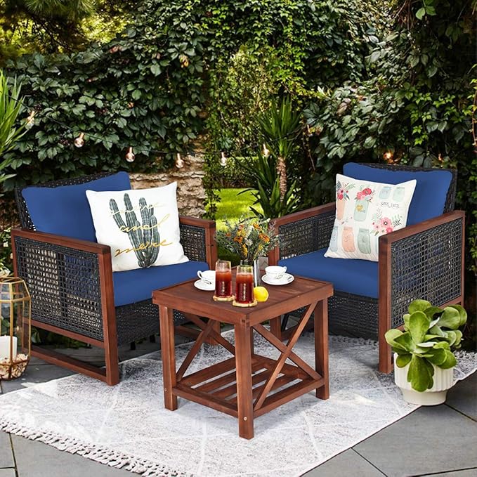 Tangkula 3 Pieces Patio Wicker Furniture Set, Rattan Outdoor Sofa Set