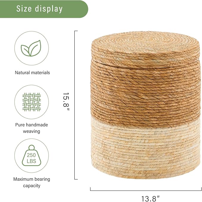 Wimarsbon Round Pouf Ottomans, Handwoven Natural Water Hyacinth Seagrass Pouffe