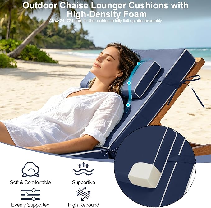 Chaise Lounge Cushions Outdoor 80x26x6 Inch, Fade Resistant 6'' Thicken Outdoor