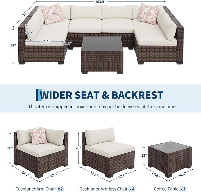 GarveeHome 7-Piece Modular Outdoor Patio Set, Sectional Rattan Wicker Sofa