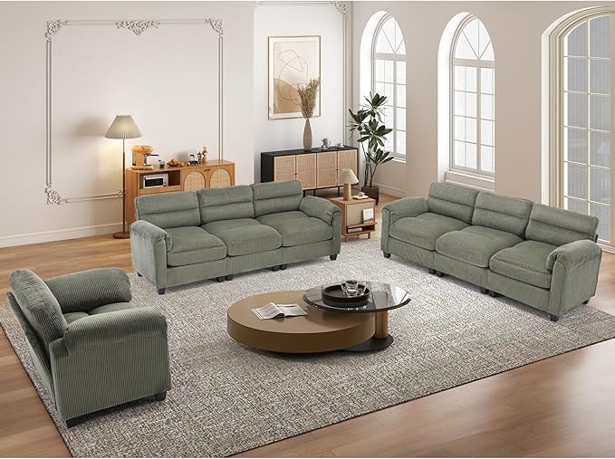 HAOMARKETS Corduroy Sofa Set, Upholstered Armchair and 3-Seater Sofa Sofa Set
