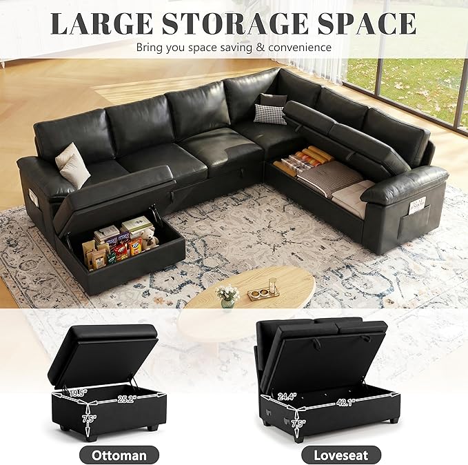 108 Inch Faux Leather Modular Sectional Sofa