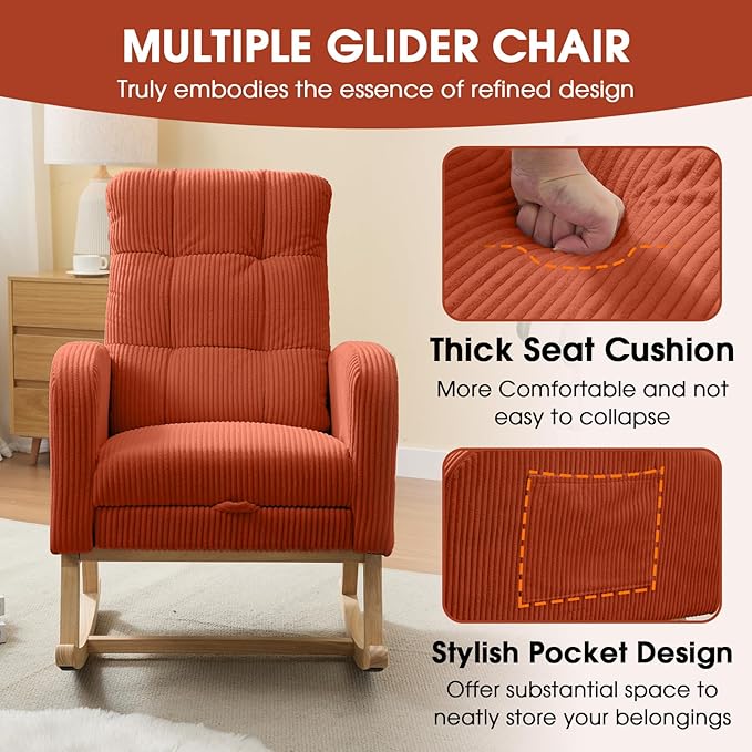 NIOIIKIT Nursery Rocking Chair, Corduroy Upholstered Rocking Chair