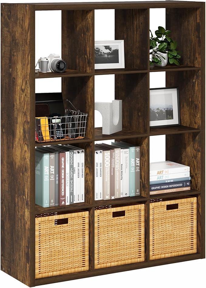 Furinno Cubicle Book Shelf, 12-Cube Bookshelf, Extra Thick Frame Reversible