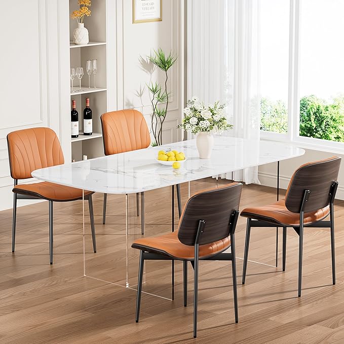 REONEY Dining Chairs Set of 4, Mid-Century Modern Upholstered PU Leather Chairs