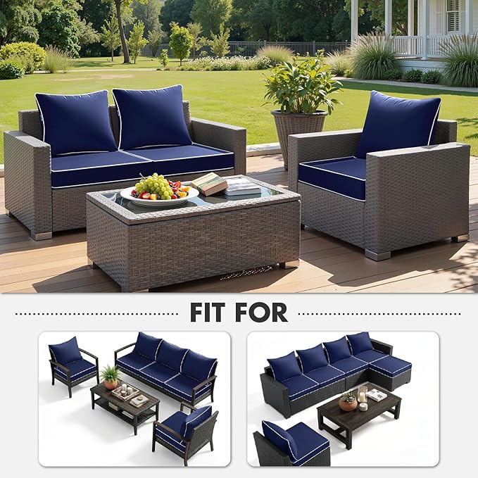 MIULEE Navy Outdoor Seat Cushion 22x24 Inch Waterproof & 3 Year Fade Resistant