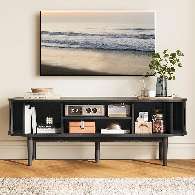 LINSY HOME 58" Fluted TV Stand for TVs up to 65 Inch, Mid Century Modern