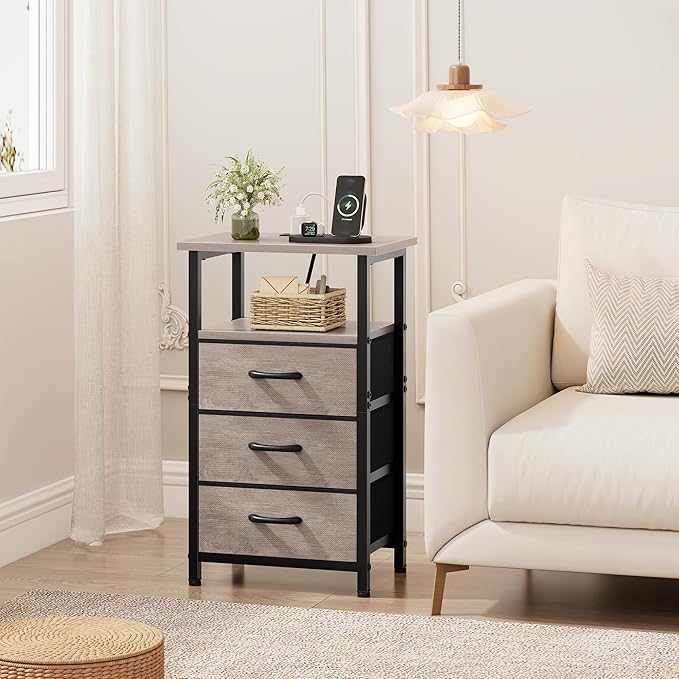 Vagusicc Nightstand with Charging Station, Bedside Table with USB Ports and