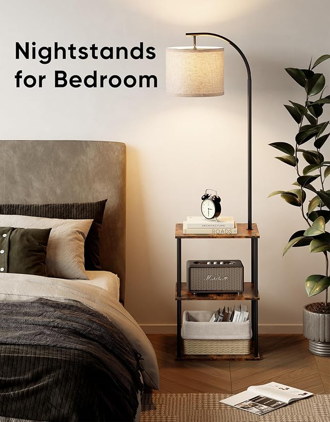 PARTPHONER Floor Lamp with Table, Night Stand with Lamp, Narrow Side Table with