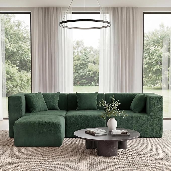MONVANE 103'' Modular Sectional Sofa, Comfy Teddy Velvet Cloud Couch