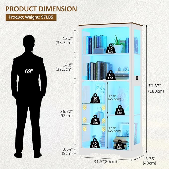 Gurexl Modern Glass Display Cabinet