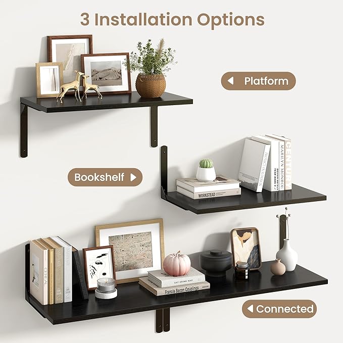 Fun Memories Floating Shelves for Wall, 12 Inch Deep Floating Shelves Set of 2