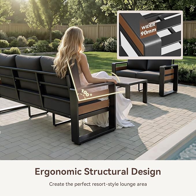 Aoxun Aluminum Outdoor Patio Furniture Set, 3 Seats Metal Sectional Patio