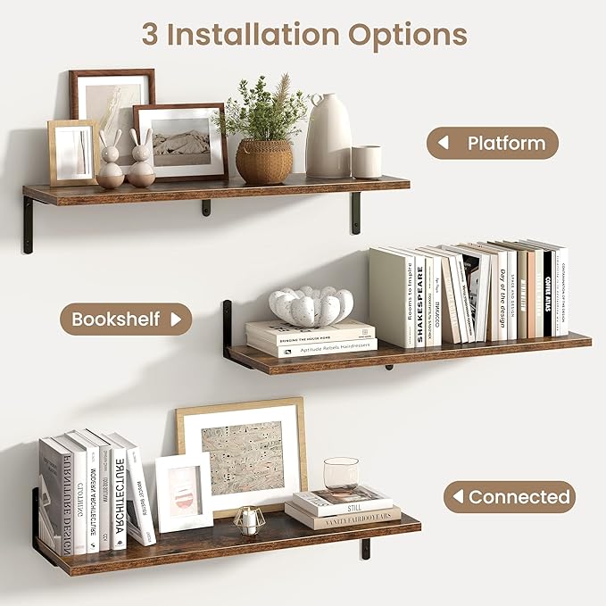 Fun Memories Deep Floating Shelves, 32W x 8D Floating Shelves Set of 2