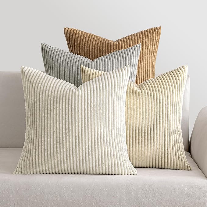 MIULEE Boho Farmhouse Throw Pillow Covers 18x18 Inch Set of 4 Neutral Rustic