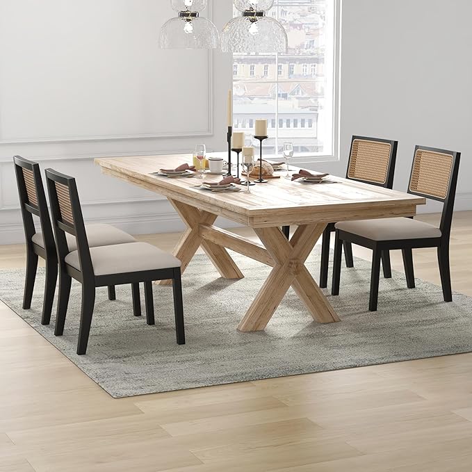 Westice Rattan Dining Chairs Set of 4, Farmhouse Natural Dining Room Chairs