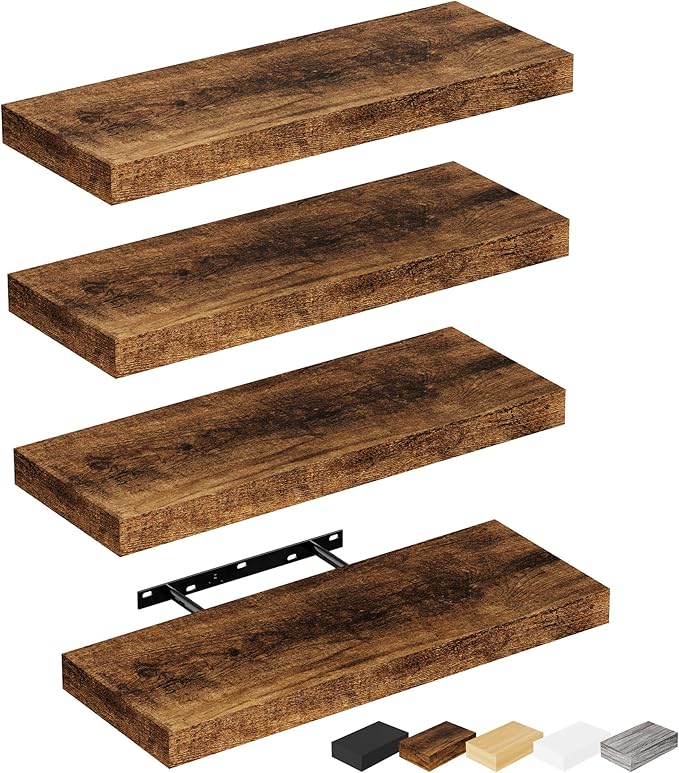 Bellsal Floating Shelves for Wall, Rustic Brown Wood Wall Shelf Set of 4