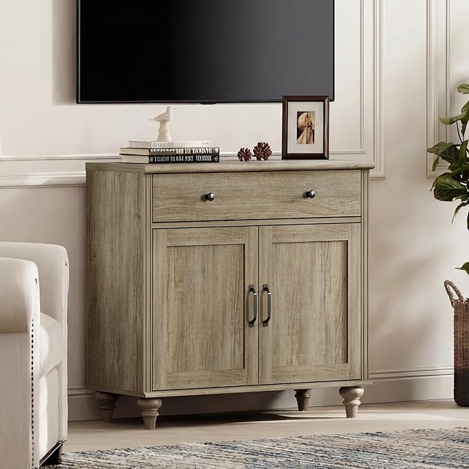 WAMPAT Farmhouse TV Stand for TVs Up to 43 inch, Wood Universal TV Stand