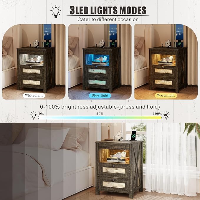 FREDEES Rustic Night Stand Set 2