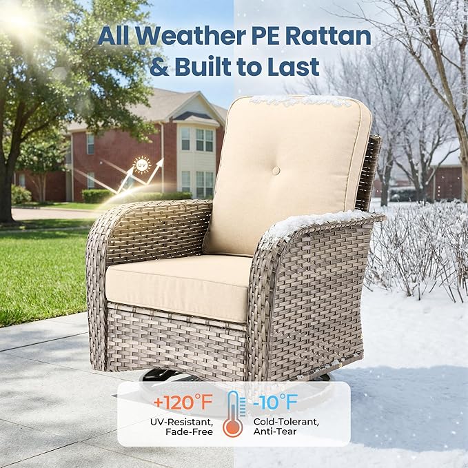 Weaxty 7 Pieces Patio Furniture Set, Wicker Outdoor Swivel Rocking Chairs