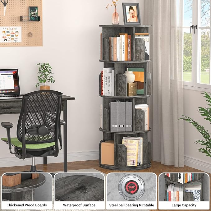 Aheaplus Rotating Bookshelf, 360 Display Corner Bookshelf