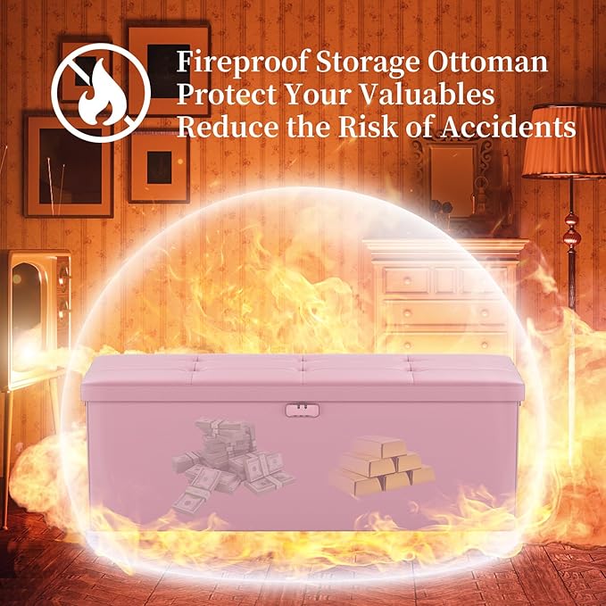 DocSafe Storage Ottoman Bench, Fireproof＆Waterproof Folding Bench