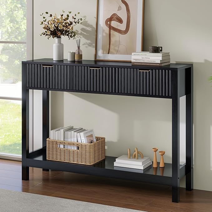 Nasonet Fluted Console Table, Wooden Sofa Table