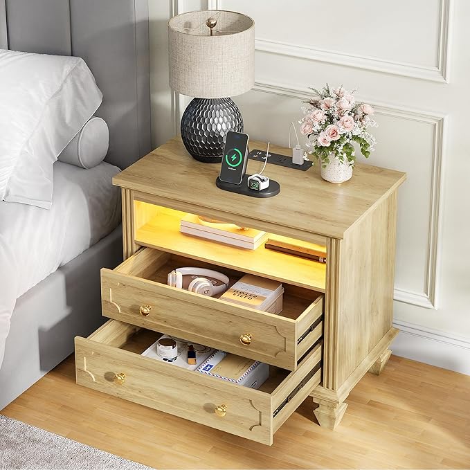 FREDEES 28'' Large Nightstands Set of 2, Smart Bedside Tables
