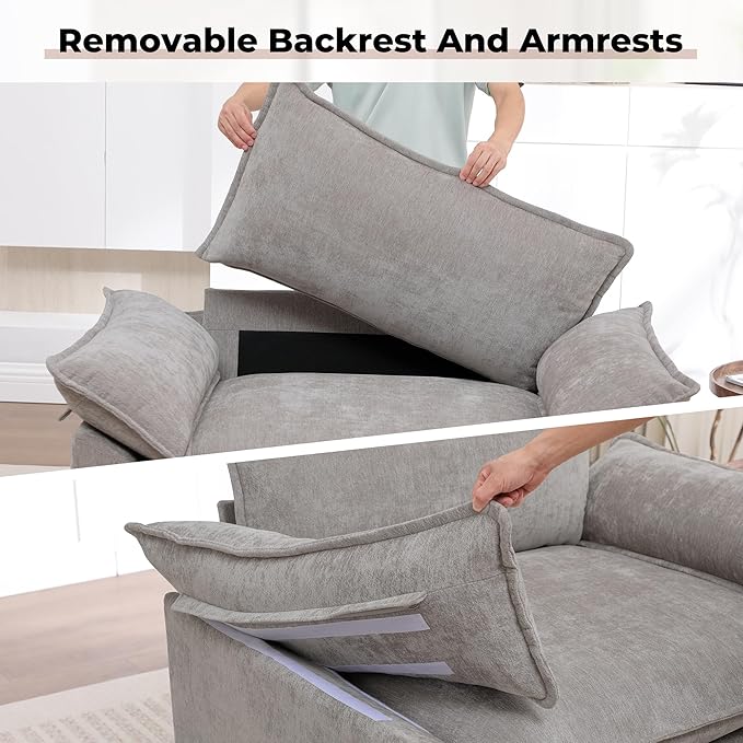 Oversized Accent Chair with Ottoman Set of 2, Upholstered Armchair with Extra