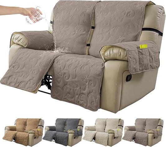 100% Waterproof Loveseat Recliner Cover, 4-Piece Split Reclining Couch Covers