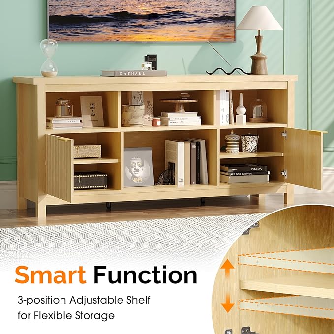 VINGLI 58" Fluted TV Stand for TVs up to 70", Modern TV Stand