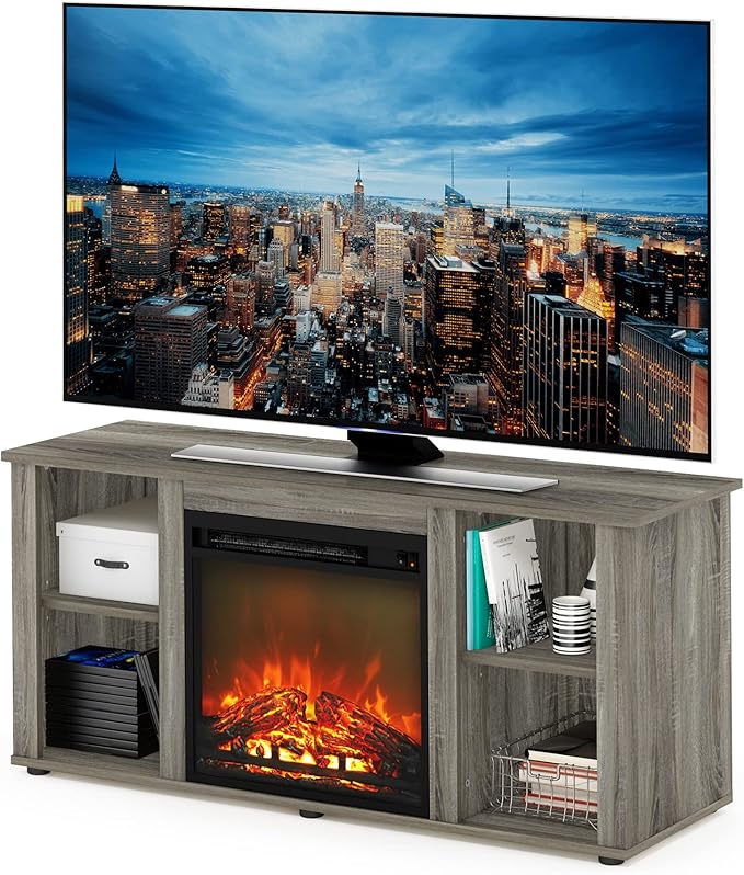 Furinno Jensen Fireplace Entertainment Center TV Stand