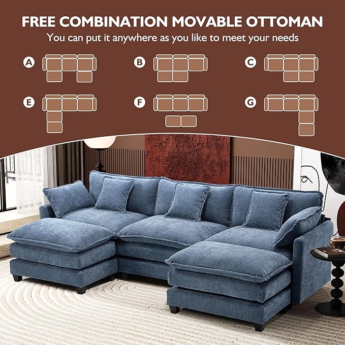Ihanherry 111.4" U Shaped Modern Sofa Modular Sectional Cloud Couch