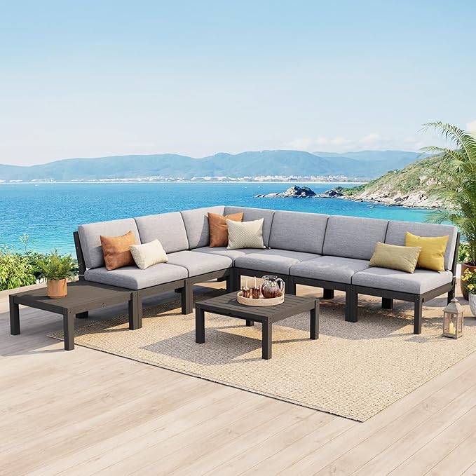 Stoog 8-Piece Patio Sectional Sofa Set, L-Shaped Modular Outdoor Furniture Set
