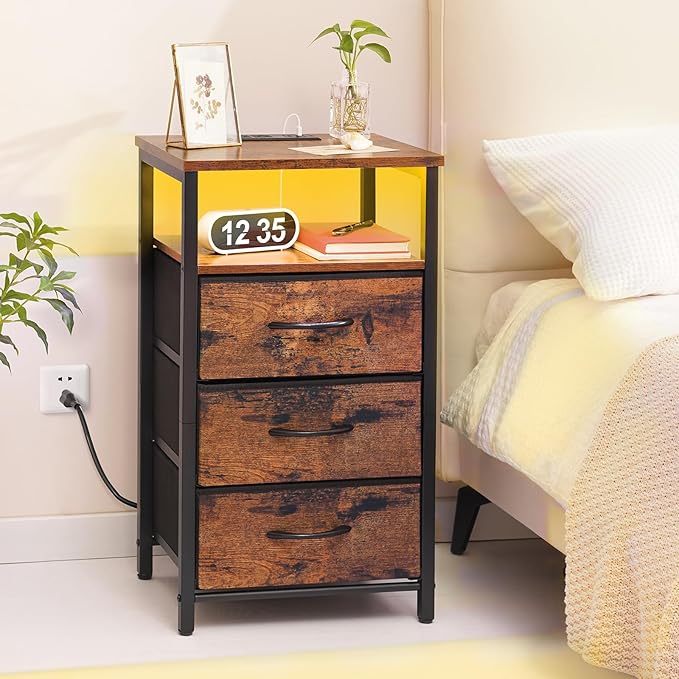 Yoobure Night Stand with Charging Station, 16 Colors LED Nightstand with USB