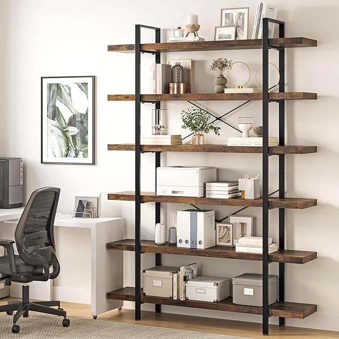 OtterOasis Heavy Duty 6-Tier Industrial Bookcase, 120lbs Shelf Capacity