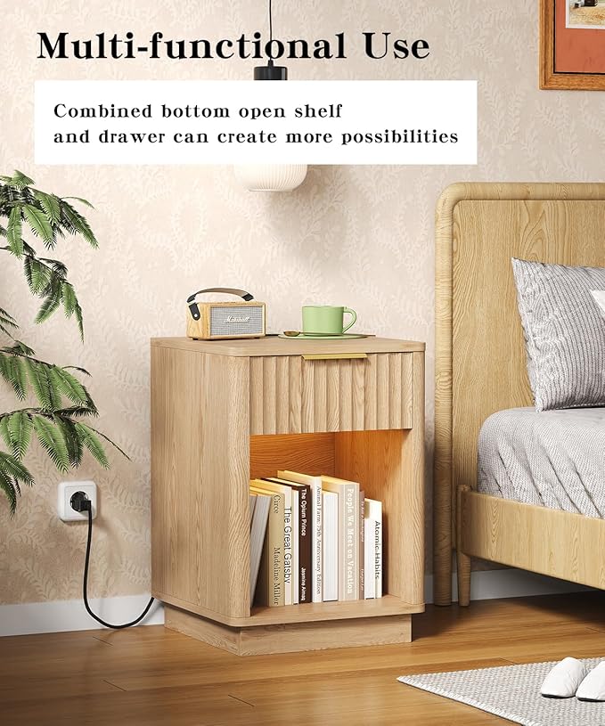 Akxomel Fluted Nightstand, Wooden Night Stand