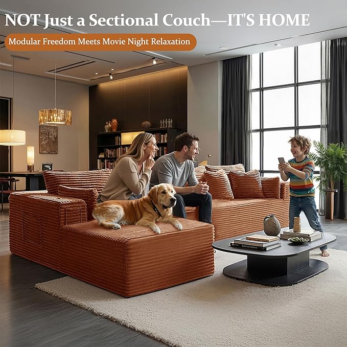 138" Cloud Sectional Couch, Comfort L Shaped Boneless Couch