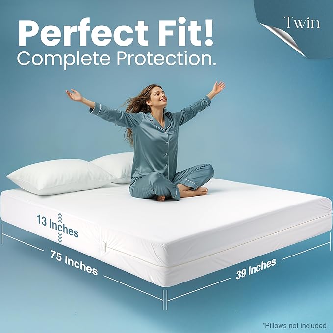 Utopia Bedding Mattress Protector Zippered Twin Size, 100% Waterproof Bed Bug